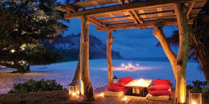 Beach after sunset in North Island Seychelles